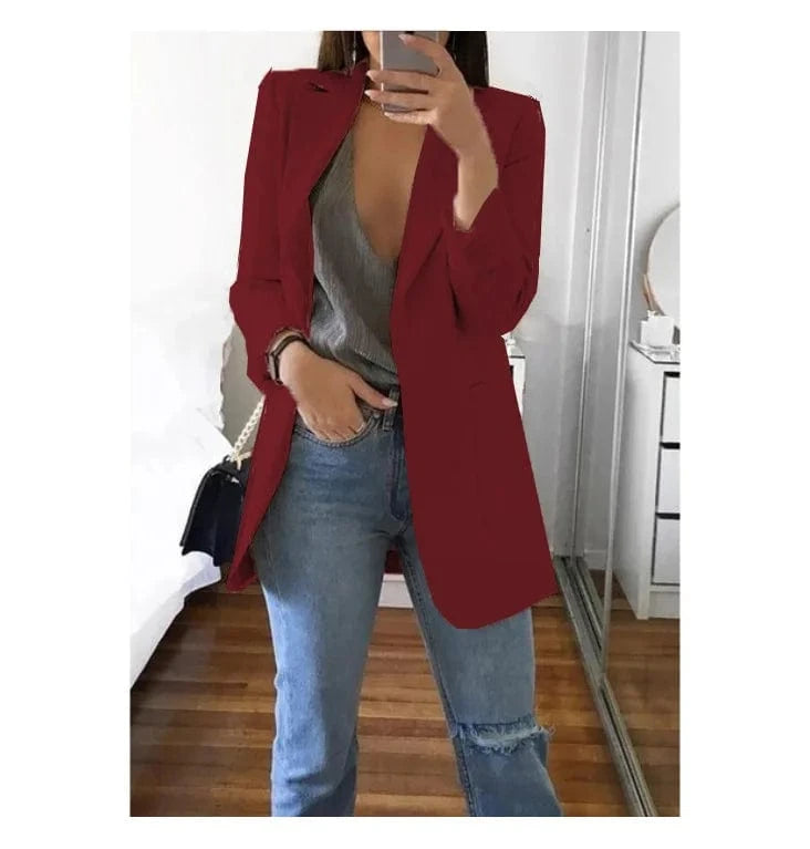 2 XL / wine red Hot Sale Plus Size Coat Long Sleeve Fashion Lapel Slim Cardigan Temperament Suit Jacket Women Blazer