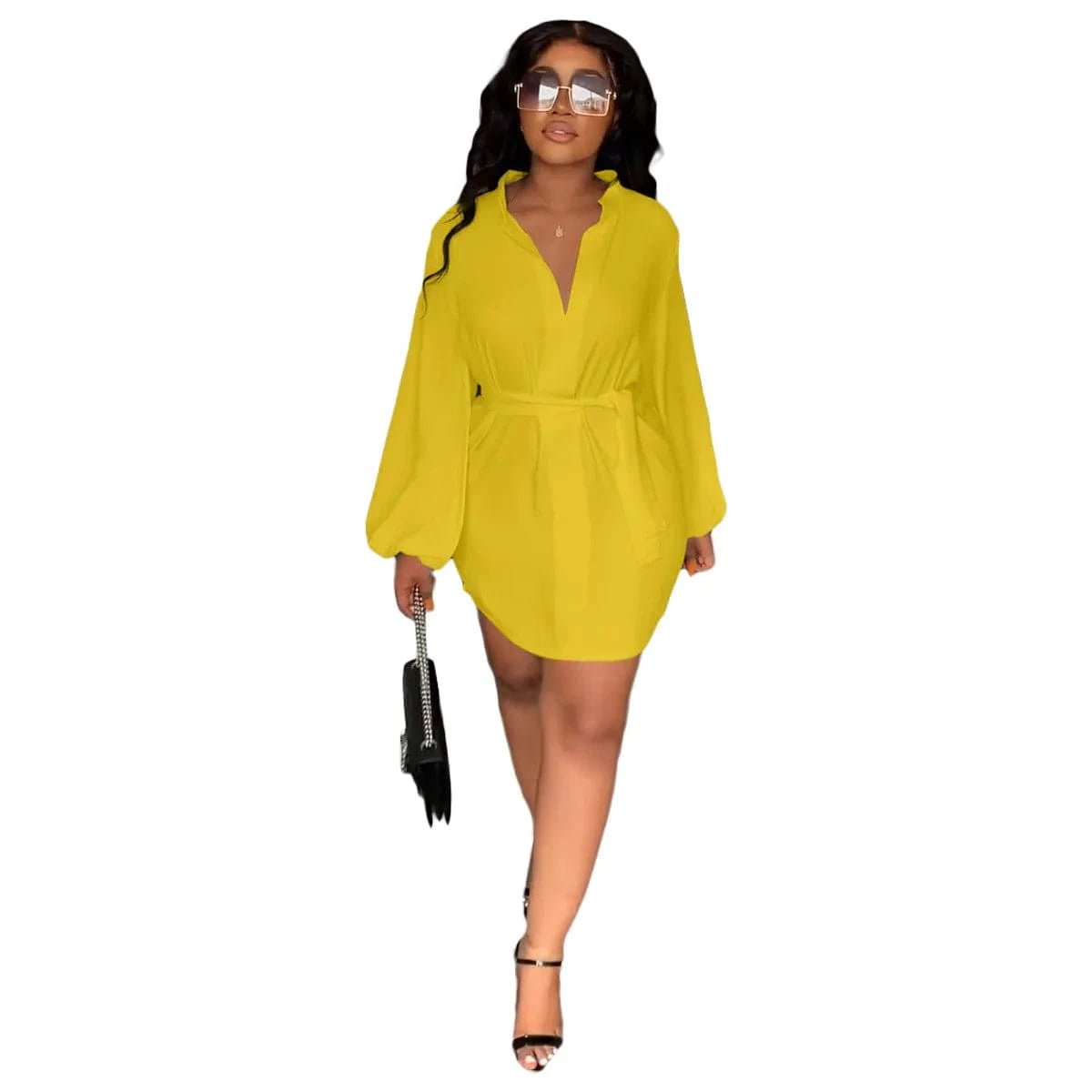 2 XL / Yellow 2025 new arrivals long sleeve oversized shirt dress chic loose robe dress women fall fashion casual midi dress with belt