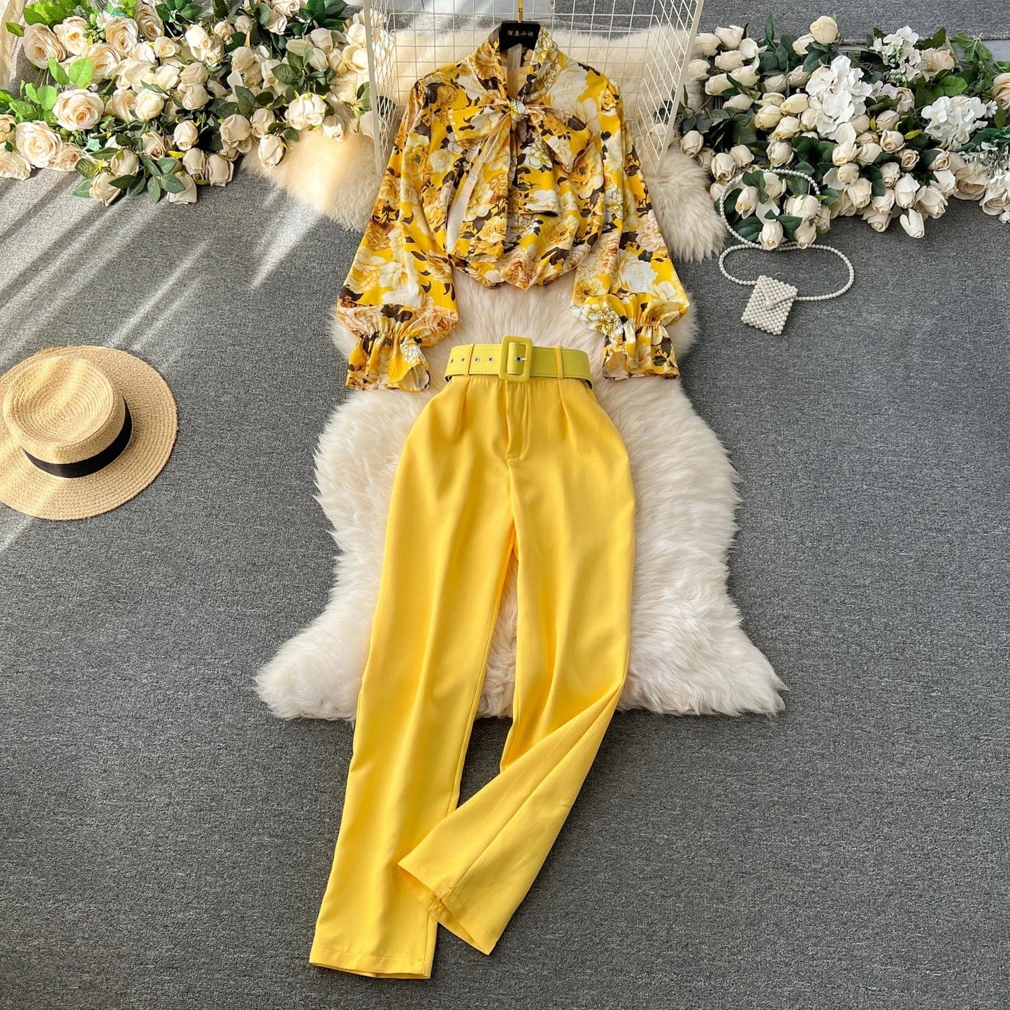 2 XL / Yellow Autumn/winter 2024 African Loose Plus Size Casual Printed Long Sleeve Shirt And Wide-leg Pants Women Two Pieces Set