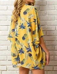 2 XL / Yellow Floral Kimono beach cover up Kimono Beach Custom Blue Casual Floral Bohemian Women Short Kimono Beach Cover Up Dress For Bikini Wrap