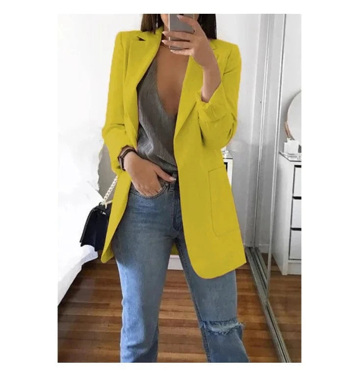 2 XL / Yellow Hot Sale Plus Size Coat Long Sleeve Fashion Lapel Slim Cardigan Temperament Suit Jacket Women Blazer