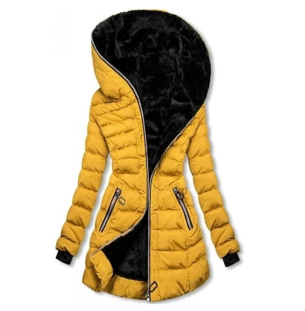 2 XL / Yellow Liu Ming Winter 2024 New Fashion Women Thick Warm Long Thick Slim Overcoat Ladies Hooded Parka Jacket Coats