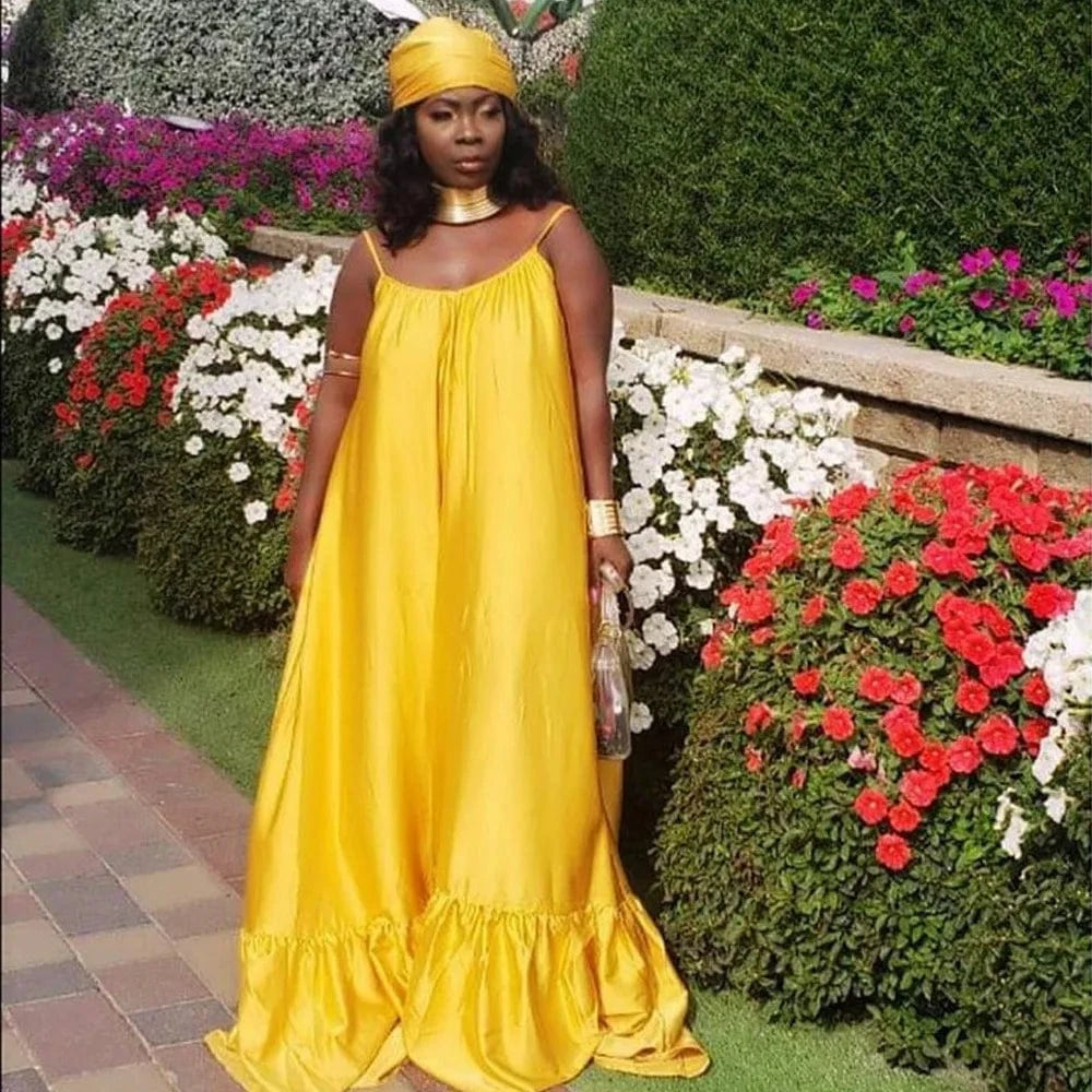 2 XL / Yellow Wholesale summer sexy spaghetti strap maxi dress spring a-line casual sun dresses women clothing