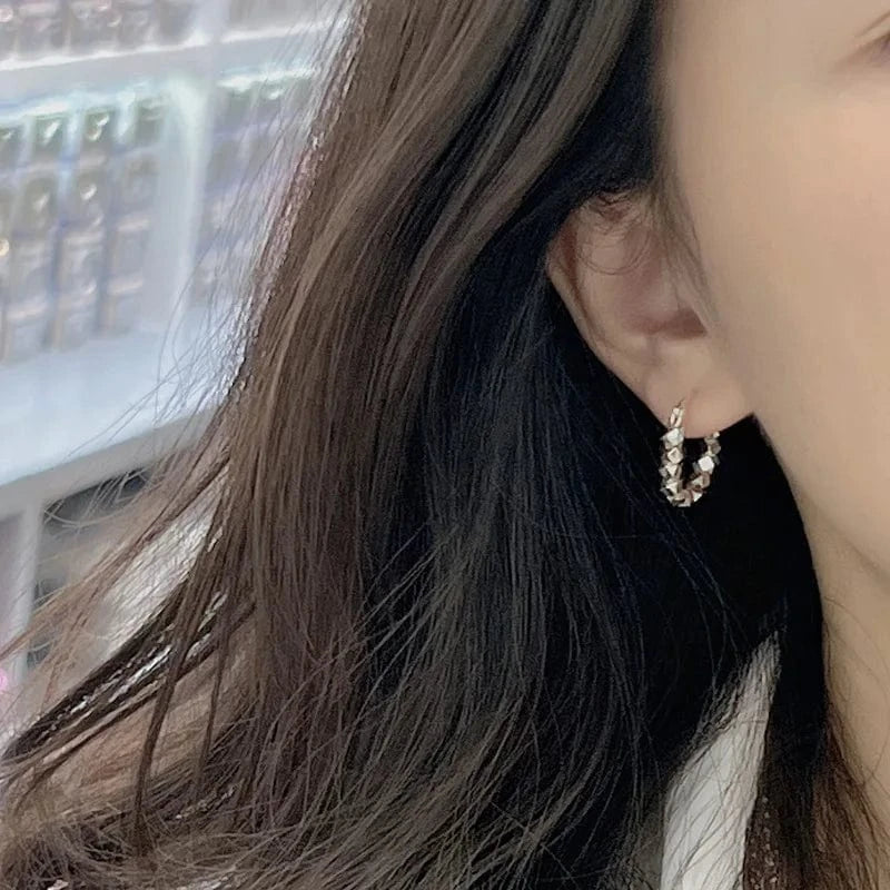 20.5*18MM / silver INS 925 Sterling Silver Geometric Broken Silver Beads Clip Earrings Wholesale For Party Gifts Jewelry