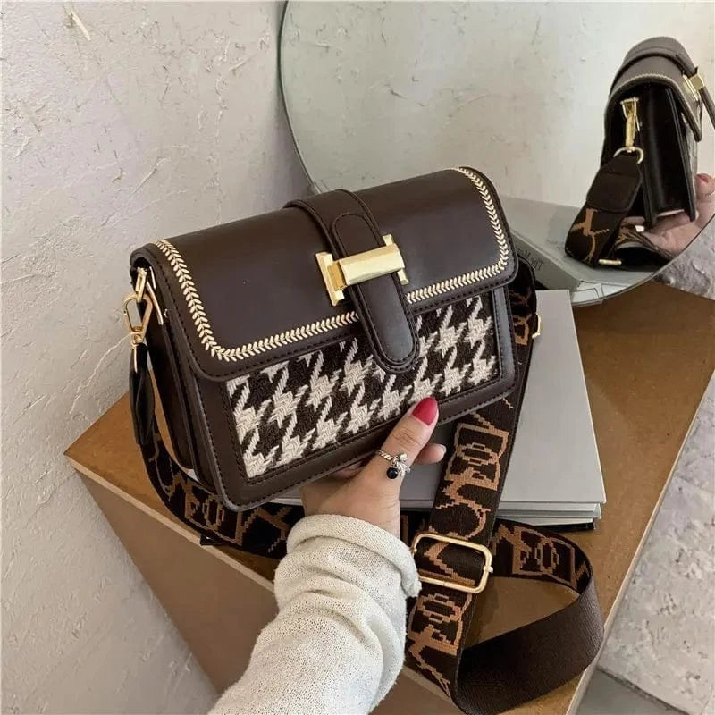 20.5cm*8cm*15cm / coffee Factory Latest Small Bags 2024 Young Ladies Fashion Plaid Handbags Girls Popular Wide Shoulder Strip Purses For Woman