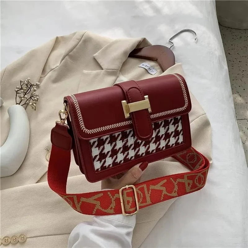 20.5cm*8cm*15cm / Red Factory Latest Small Bags 2024 Young Ladies Fashion Plaid Handbags Girls Popular Wide Shoulder Strip Purses For Woman