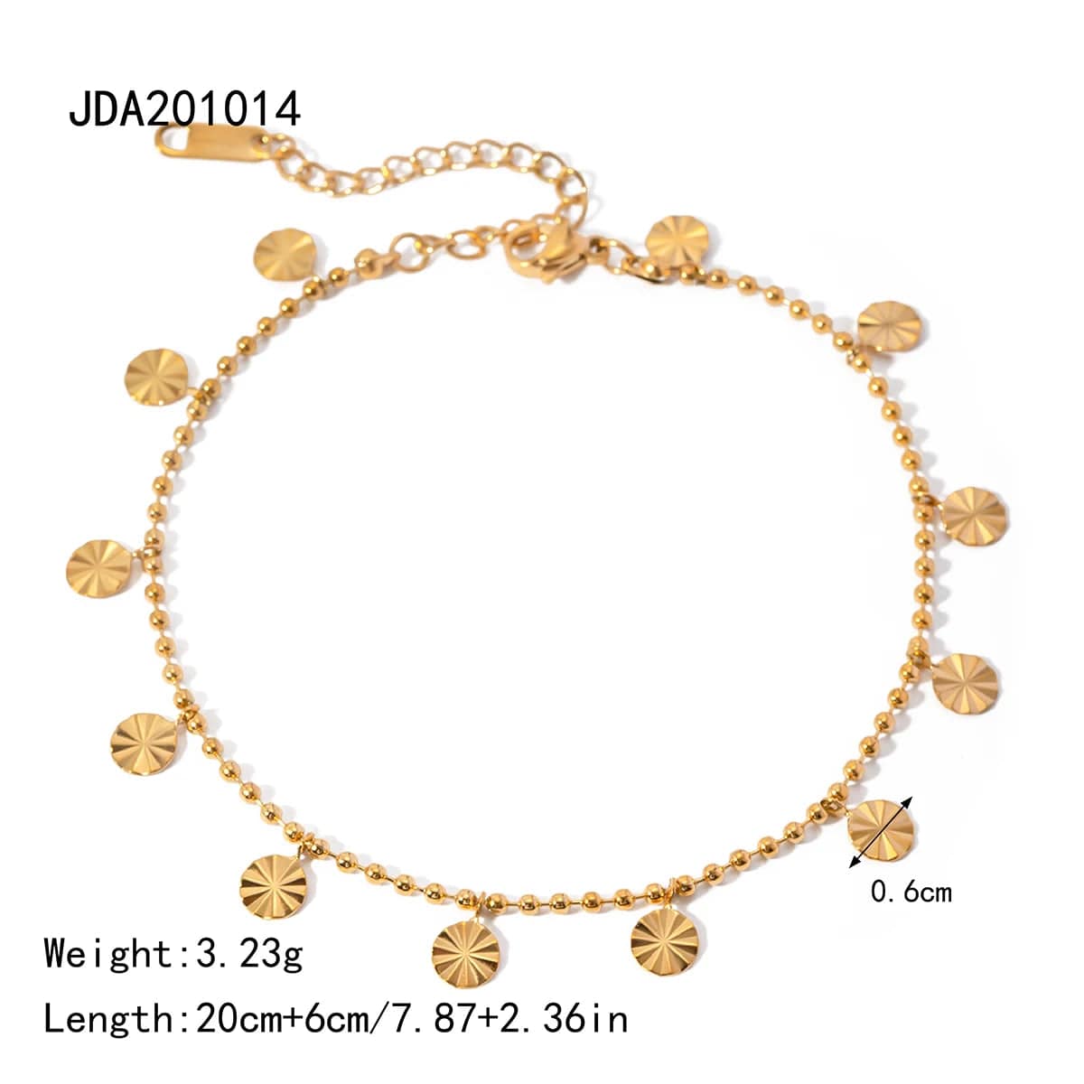 20+6cm / A353 A353 18K Gold Plated Stainless Steel Foot Jewelry For Women Bead Chain Petal Disc Pendant Anklet