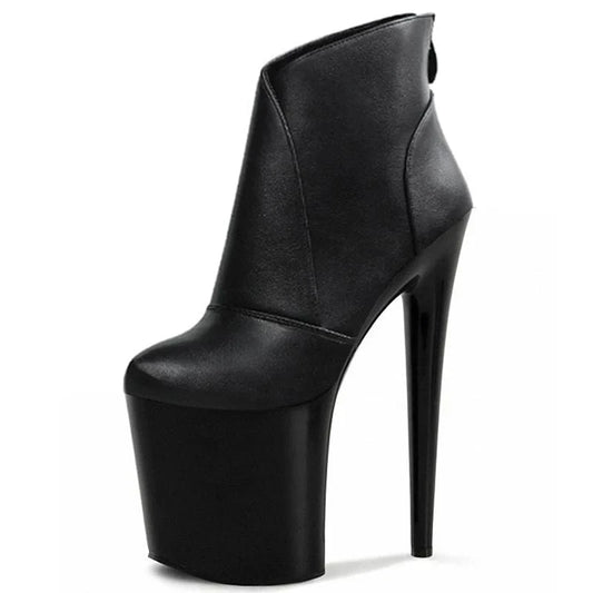 20 cm thick heel black Japan and South Korea versatile thin heel round head 8 inch high heels fashion short boots large high hee