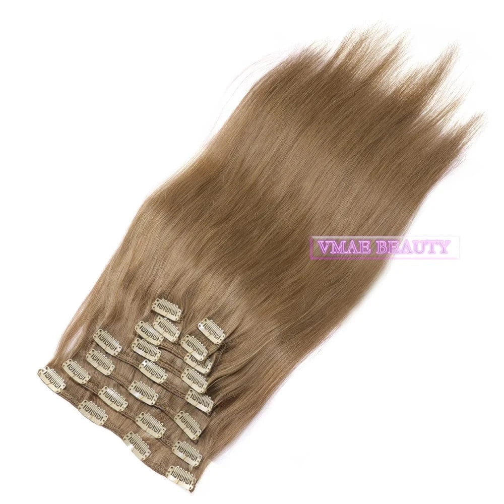 20 Inches / #10 100g VMAE Wholesale Virgin Russian 100g Straight Clip Ins Dark Brown Color Remy Raw Hair Clip In Human Hair Extensions