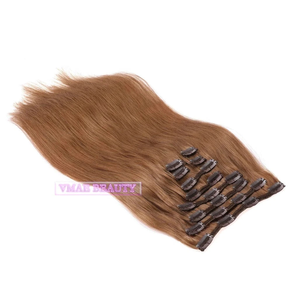 20 Inches / #6 100g VMAE Wholesale Virgin Russian 100g Straight Clip Ins Dark Brown Color Remy Raw Hair Clip In Human Hair Extensions