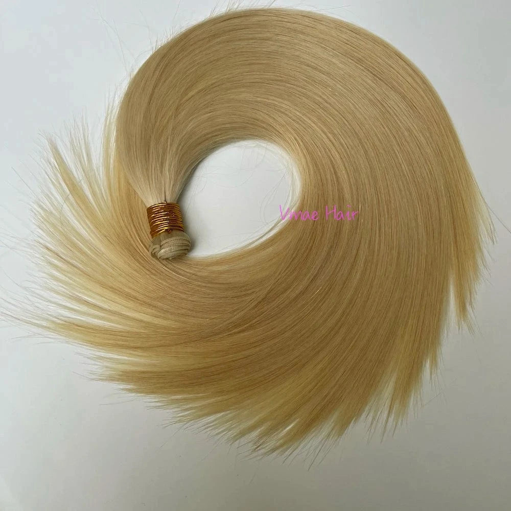 20 Inches / #613 VMAE Double Drawn Straight Hand Tied Invisible Virgin Remy Cuticle Aligned Genius Russian Weft Human Hair Extensions Human Hair