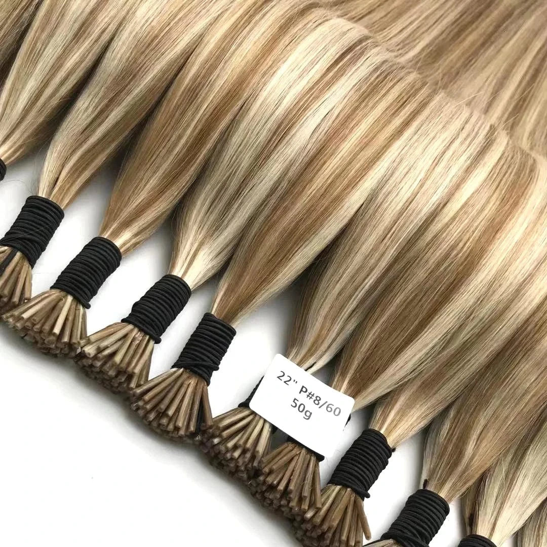 20 Inches / Black Wholesale Remy Russian I Tip Human Hair Highlights Double Drawn Straight I Tip Hair Extension for Salon