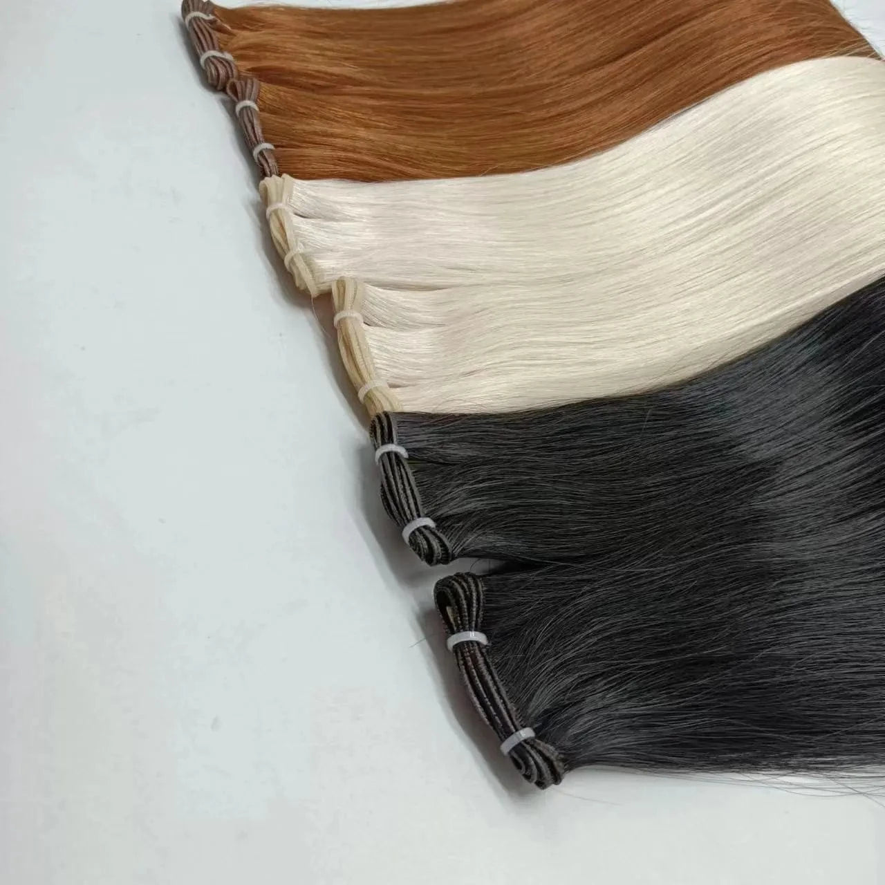20 Inches / Brown Wholesale Seamless Genius weft Remy Cuticle Aligned Virgin Hair Extensions Double Drawn Brazilian Hand-tied weft hair extensions