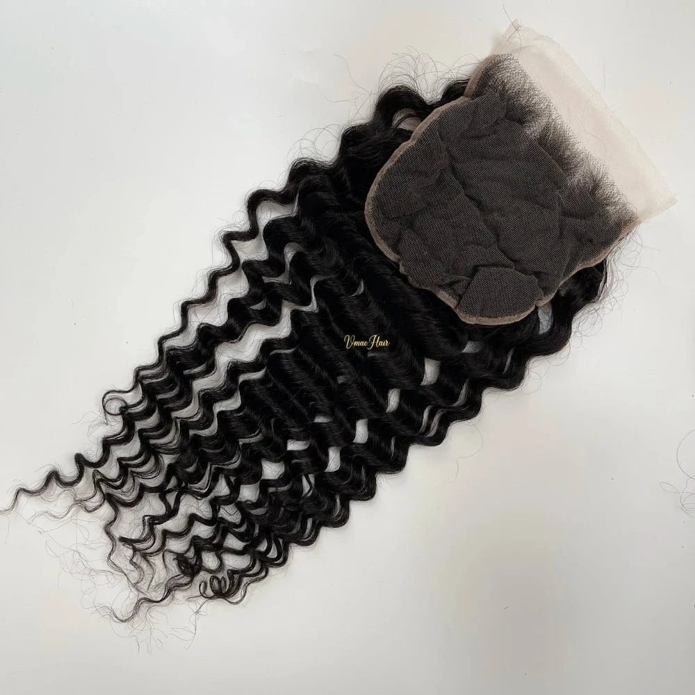 20 Inches / Deep wave 4*4 closure VMAE Raw Afro Kinky Curly Wavy Deep Wave Bundles Human Hair with Frontal and Closure Cuticle Aligned Hair HD Lace Closure