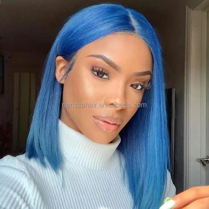 200%Density Orange Red Blue Blonde Pink Purple Mint Green Different Colored Human Hair Short Bob Glueless13X4 Lace Front Wigs