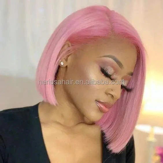 200%Density Orange Red Blue Blonde Pink Purple Mint Green Different Colored Human Hair Short Bob Glueless13X4 Lace Front Wigs