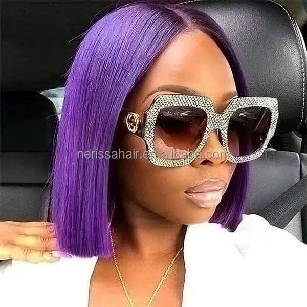 200%Density Orange Red Blue Blonde Pink Purple Mint Green Different Colored Human Hair Short Bob Glueless13X4 Lace Front Wigs