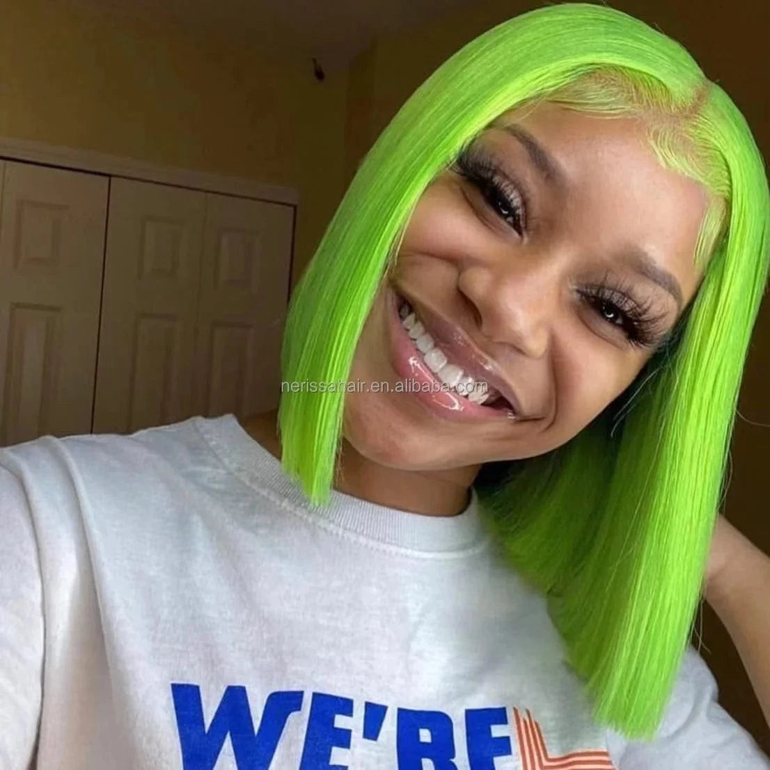 200%Density Orange Red Blue Blonde Pink Purple Mint Green Different Colored Human Hair Short Bob Glueless13X4 Lace Front Wigs