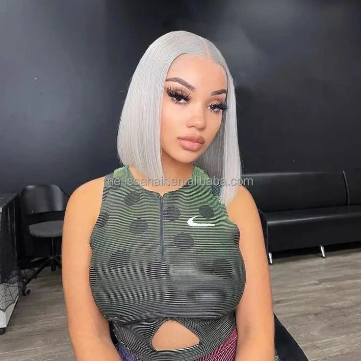 200%Density Orange Red Blue Blonde Pink Purple Mint Green Different Colored Human Hair Short Bob Glueless13X4 Lace Front Wigs