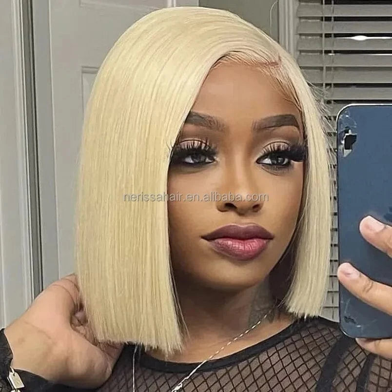 200%Density Orange Red Blue Blonde Pink Purple Mint Green Different Colored Human Hair Short Bob Glueless13X4 Lace Front Wigs