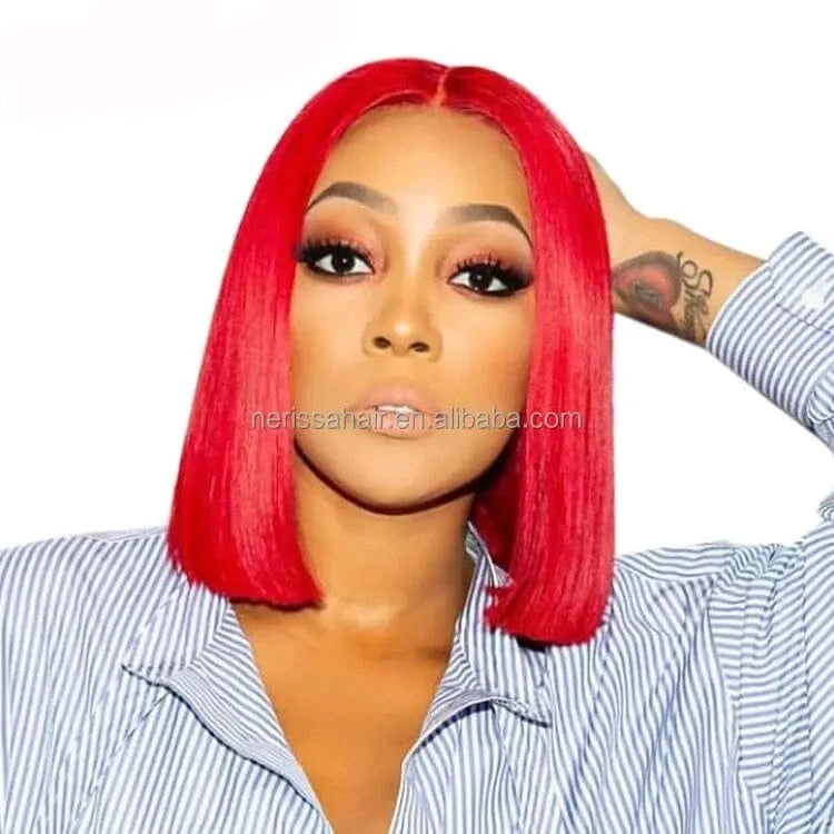 200%Density Orange Red Blue Blonde Pink Purple Mint Green Different Colored Human Hair Short Bob Glueless13X4 Lace Front Wigs