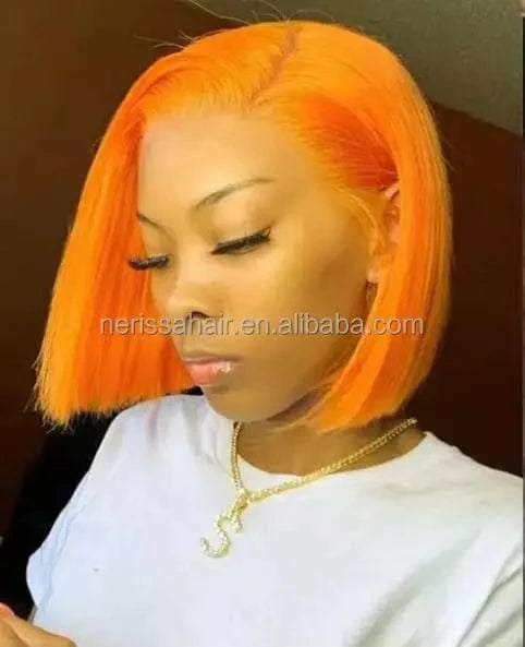 200%Density Orange Red Blue Blonde Pink Purple Mint Green Different Colored Human Hair Short Bob Glueless13X4 Lace Front Wigs