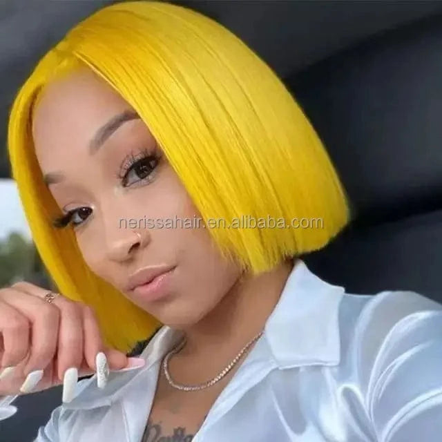 200%Density Orange Red Blue Blonde Pink Purple Mint Green Different Colored Human Hair Short Bob Glueless13X4 Lace Front Wigs