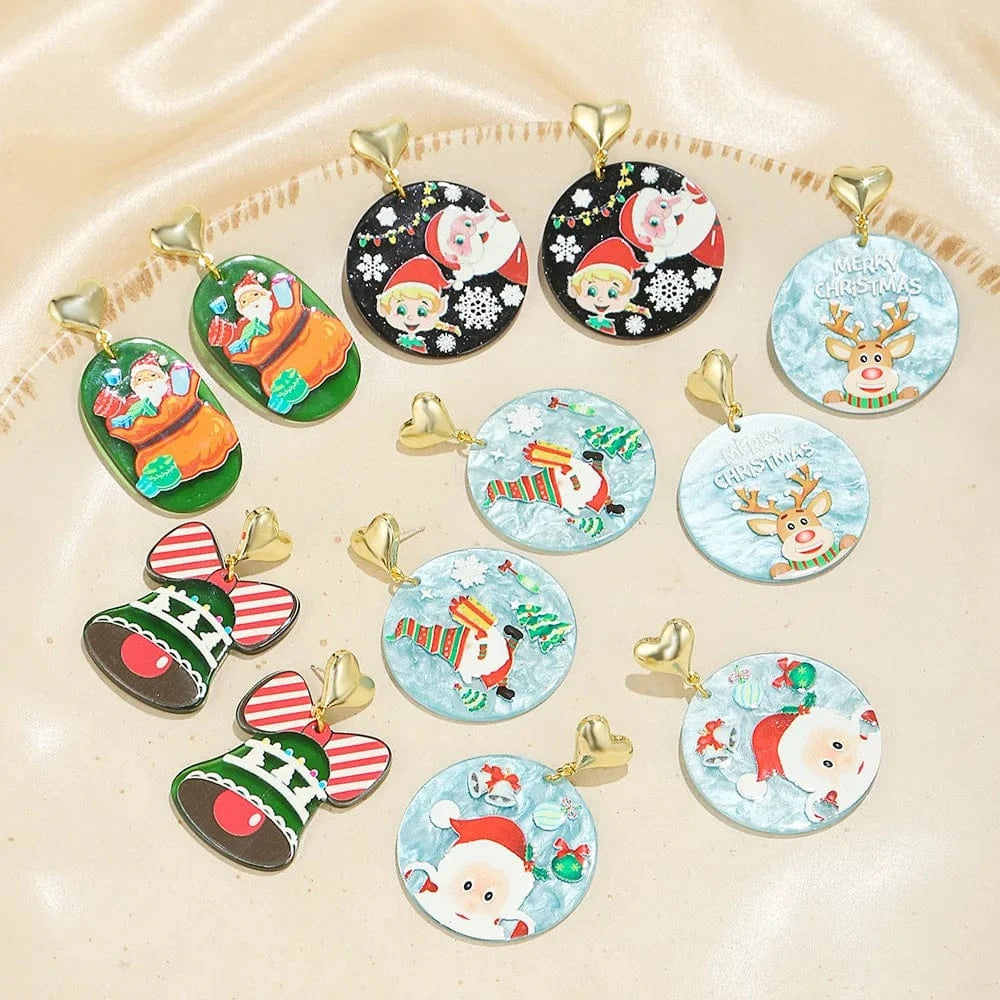 2022 bell earrings  christmas tree  reindeer earrings christmas charms for jewelry making resin acrylic  earrings