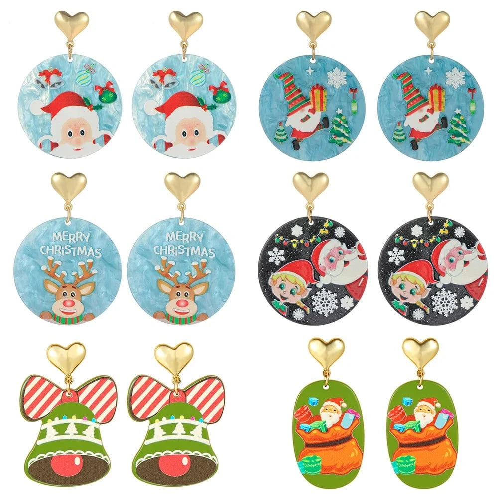 2022 bell earrings  christmas tree  reindeer earrings christmas charms for jewelry making resin acrylic  earrings