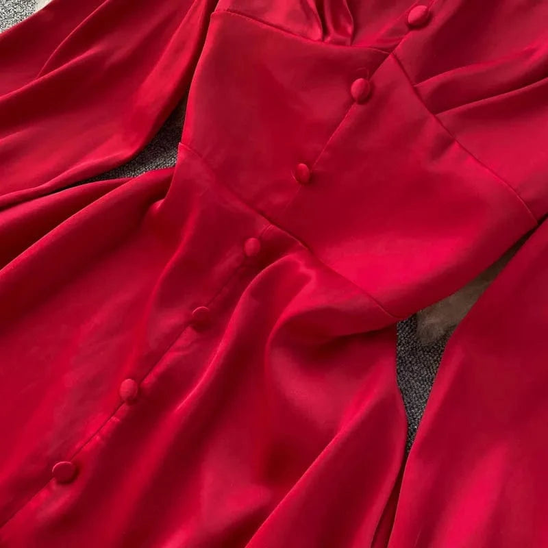 2022 Casual Summer Dress Everyday Party Dating Outfits Button Decoration Puff Long Sleeve Plain Casual Dresses