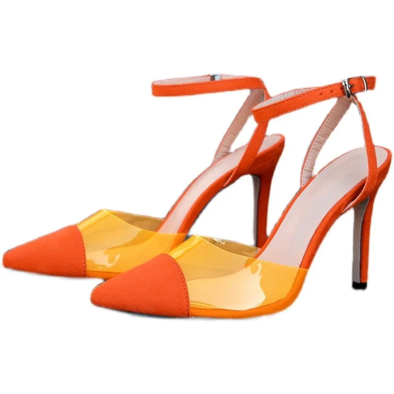 2022 European and American new pointed PVC suede shallow mouth women's thin high heels 9.5cm high heels