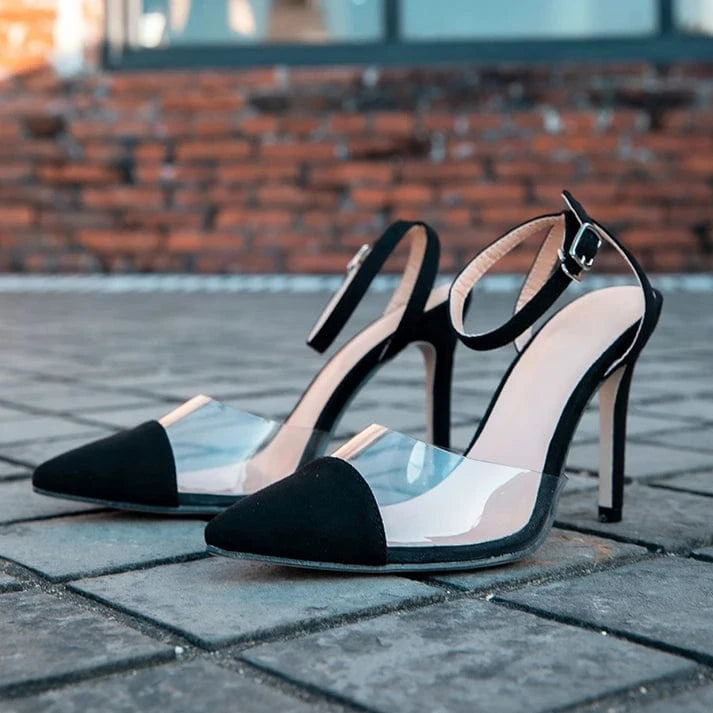 2022 European and American new pointed PVC suede shallow mouth women's thin high heels 9.5cm high heels