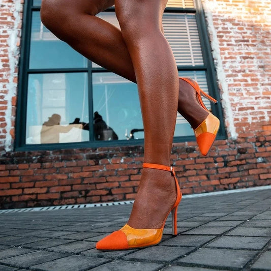 2022 European and American new pointed PVC suede shallow mouth women's thin high heels 9.5cm high heels