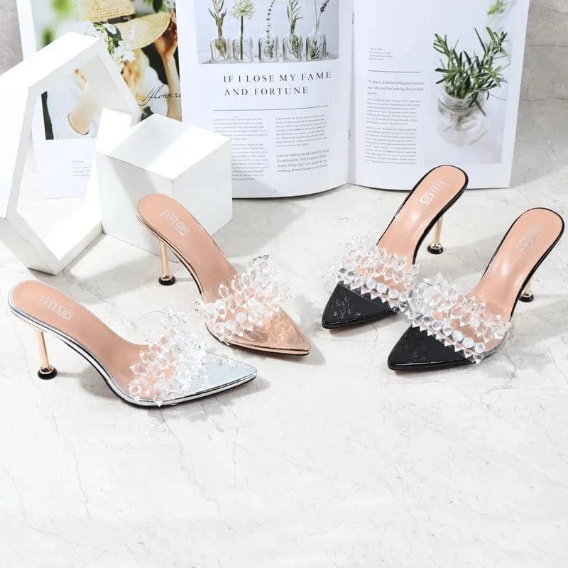 2022 Fashion Women Summer High Heels Stilettos Female Pointed-toe Rhinestone Sandals Sexy Outside Ladies Daily Slippers