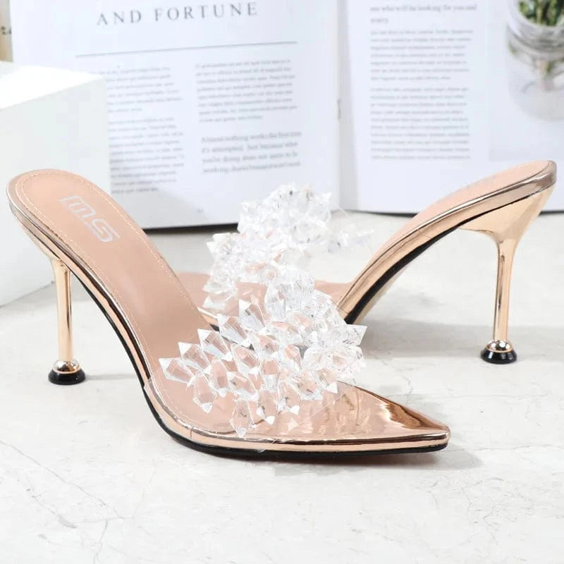 2022 Fashion Women Summer High Heels Stilettos Female Pointed-toe Rhinestone Sandals Sexy Outside Ladies Daily Slippers