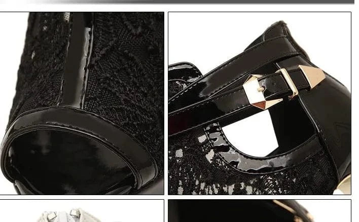 2022 Fish Mouth Lace Breathable Mesh Waterproof High Heel Short Boots For Women