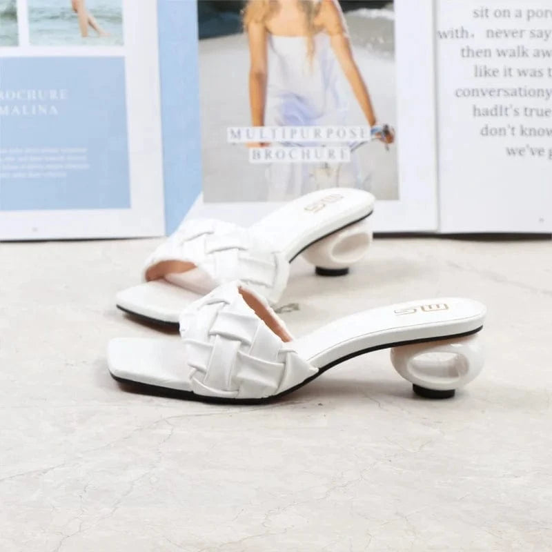 2022 Heel Sandals Shoes For Women New Fashion Clear Round Heel Squared Open Toe Stiletto Sparkly Details One Word Strain Sandals