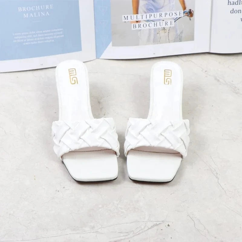 2022 Heel Sandals Shoes For Women New Fashion Clear Round Heel Squared Open Toe Stiletto Sparkly Details One Word Strain Sandals