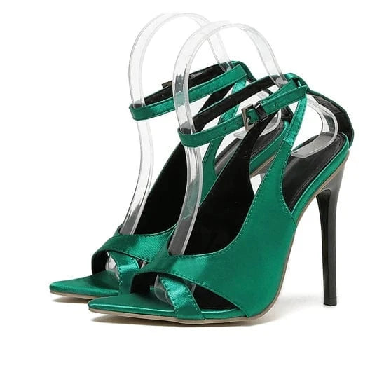 2022 latest catwalk women's shoes with satin pointed toe stiletto sandals