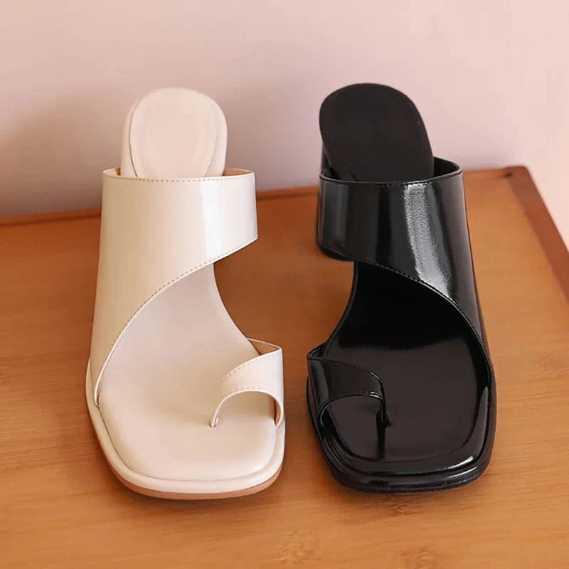 2022 Luxury Square Head Summer High Heels Shoes Leather Heeled Sandals Women