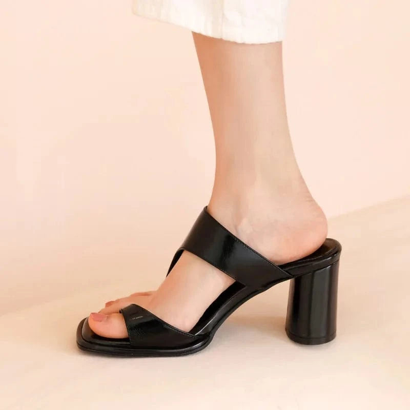 2022 Luxury Square Head Summer High Heels Shoes Leather Heeled Sandals Women