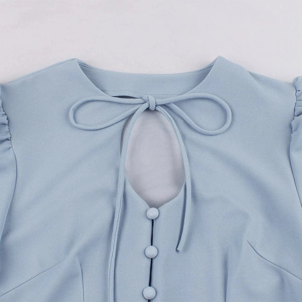 2022 New Arrival Spring Summer Women Causal Dress Puff Sleeves Flare Vintage Dress Button Up Fashion Boohoo Midi Dress