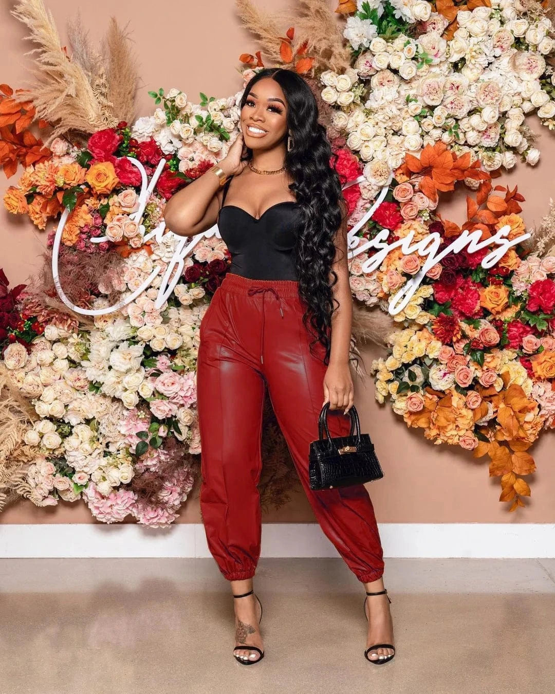 2022 New Arrivals Solid Color High Waist Drawstring Elastic Waist Women PU Leather Ankle Banded Pants