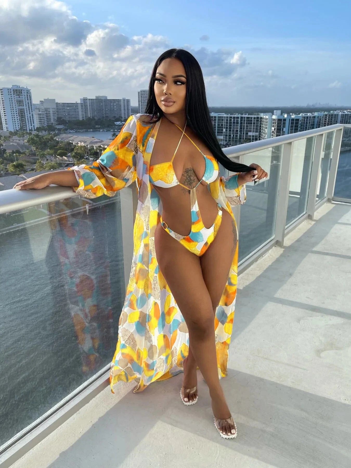 2022 New Bikini Latest cut out Design Beach Dress Women Two Piece Underwire Chiffon Swimwear Bathing Sexy Suits With Cover Up