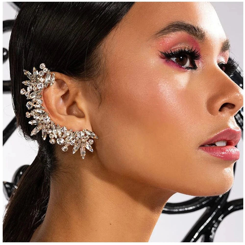 2022 New Fashion Geometry Crystal Ear Clip for Women Luxury No Piercing Rhinestone Ear Cuff Earrings Jewelry Wholesale