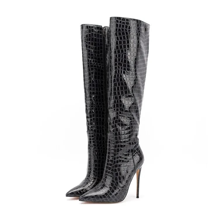 2022 New Stiletto Heels Side Zipper Thigh High Boots Patent Leather Grain Boots Women Fashion Dress Shoes