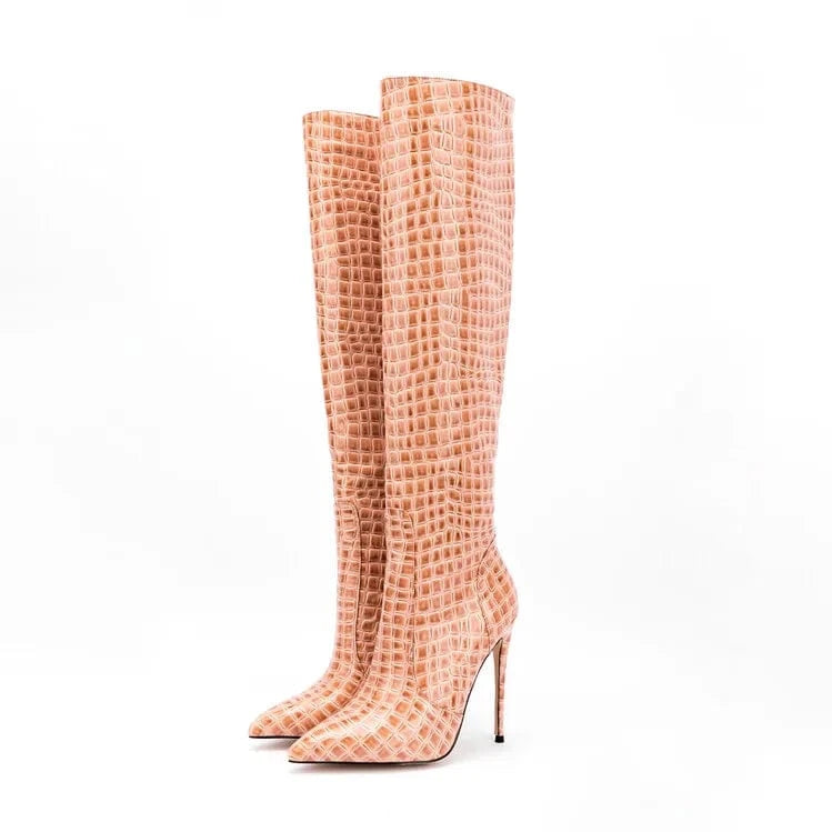 2022 New Stiletto Heels Side Zipper Thigh High Boots Patent Leather Grain Boots Women Fashion Dress Shoes