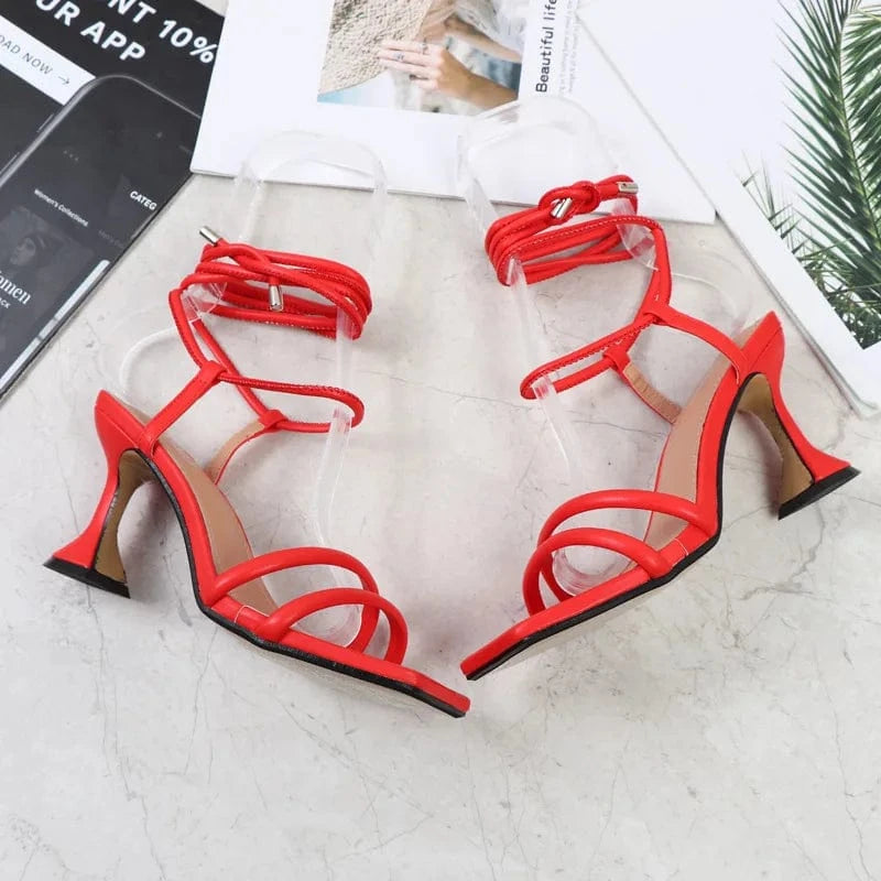 2022 New Women Summer Rome High Heels Female Square-toe Ankle Strap Sandals Sexy Party Nightclub Ladies Stilettos