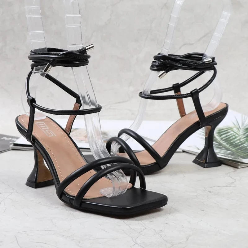 2022 New Women Summer Rome High Heels Female Square-toe Ankle Strap Sandals Sexy Party Nightclub Ladies Stilettos