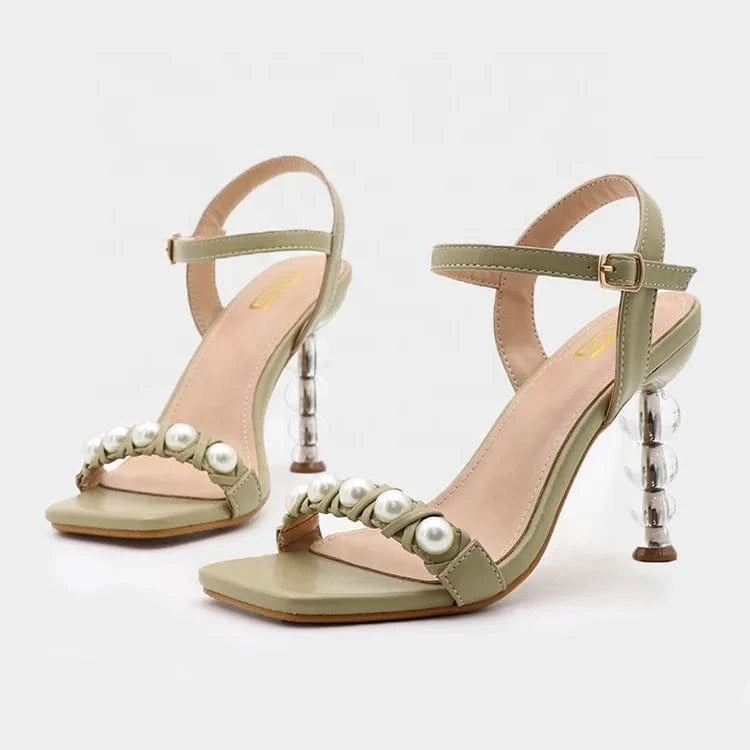 2022 Open Toe Square Head Rubber Pu Fashion Leather Trend Ankle T-Strap Female Ladies Slippers Summer Women Shoes Heeled Sandals